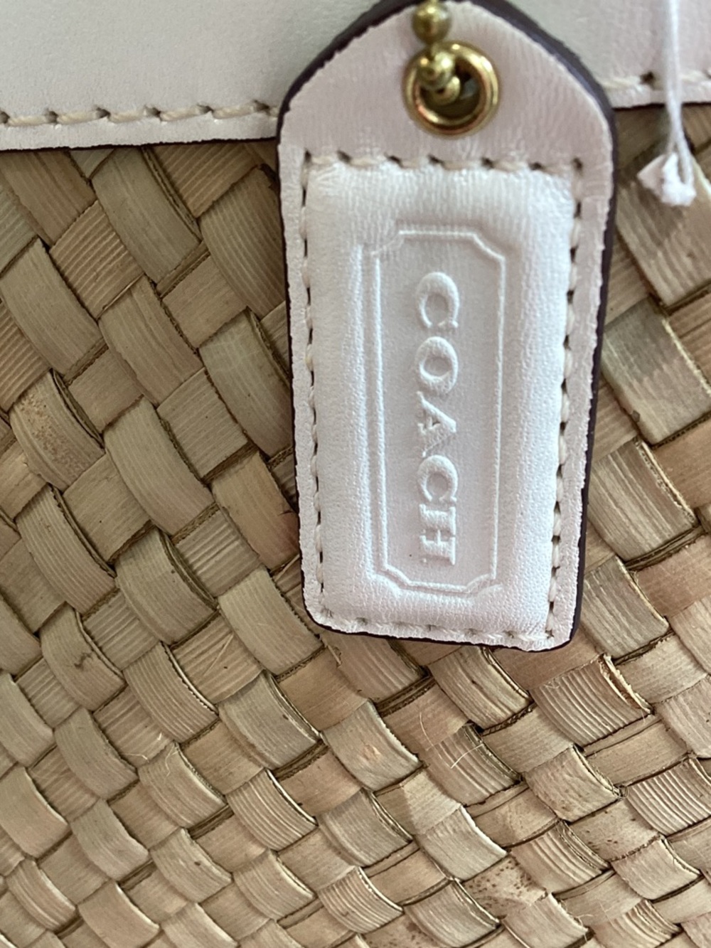 Coach White Leather Suede and Natural Woven Straw Tote with Gold Hardware - Picture 4 of 15